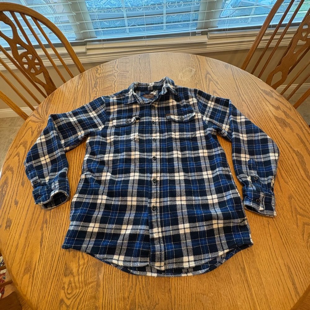 Orvis Shirt Shacket Mens M Blue Plaid Heavyweight Flannel Double Pocket
